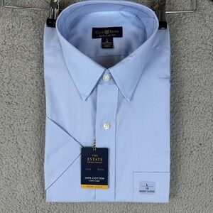 Club Room Dress Shirt Mens Large Regular Fit Short Sleeve Estate Button Up New